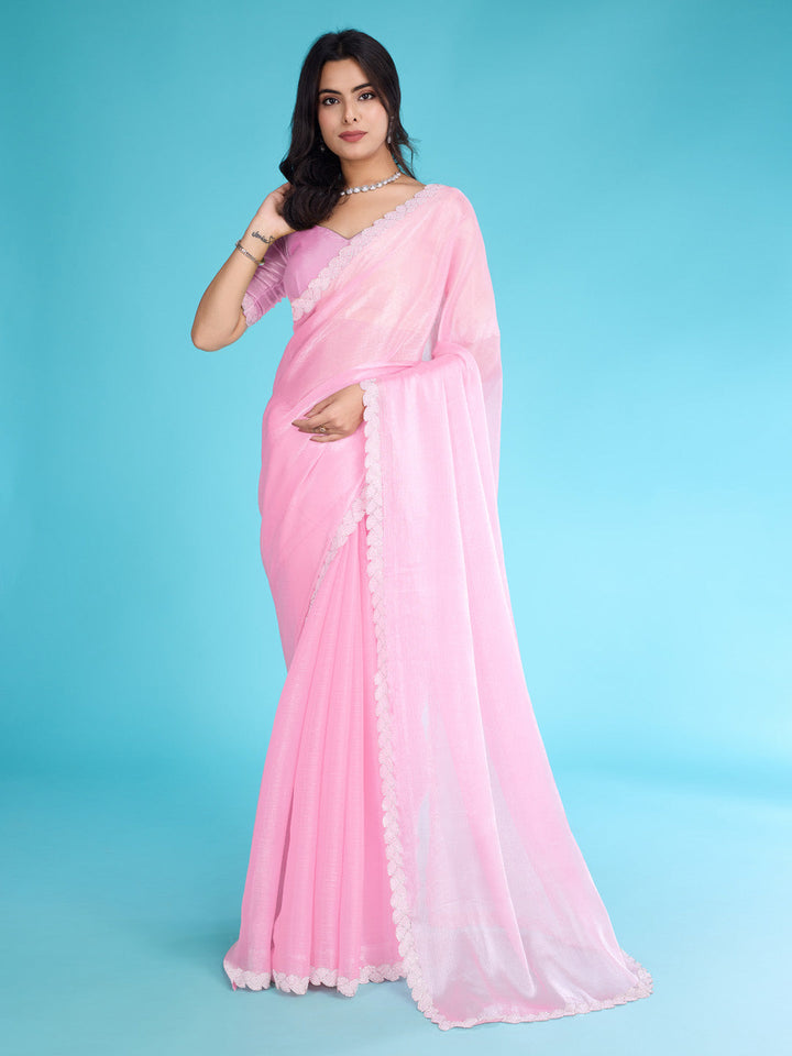 Embroidered Chinon Saree