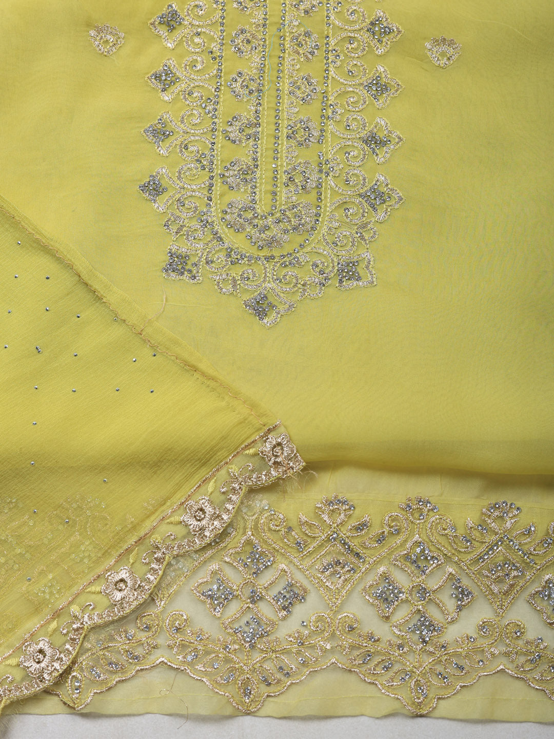 Embroidered Cotton Unstitched Suit With Pant &amp; Dupatta