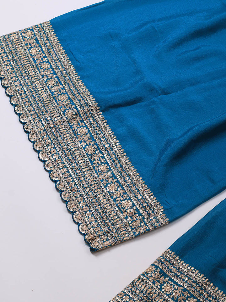 Embroidered Art Silk Unstitched Suit Piece With Dupatta