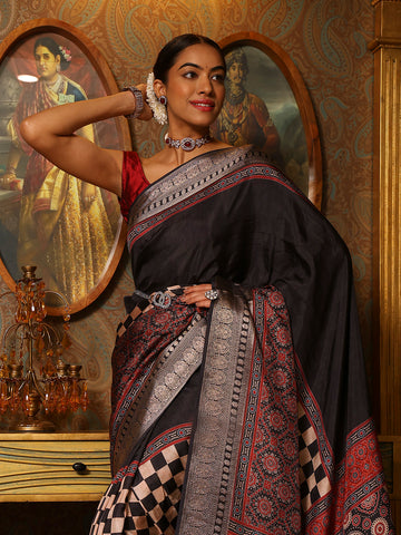 Abstract Printed Handloom Woven Saree