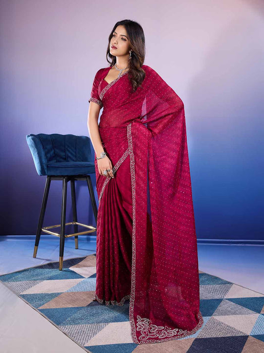 Stone Work Art Chiffon Saree