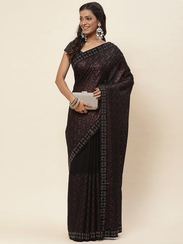 Resham Embroidered Chiffon Saree