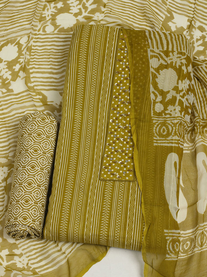 Embroidered Cotton Unstitched Suit With Pant &amp; Dupatta