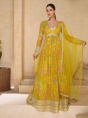 Printed & Embroidered Georgette Gown With Dupatta