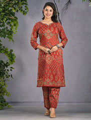 Printed Cotton Blend Kurta With Palazzo