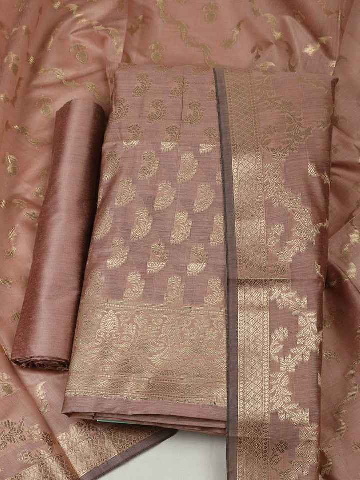 Woven Design Chanderi Unstitched Suit With Pant &amp; Dupatta