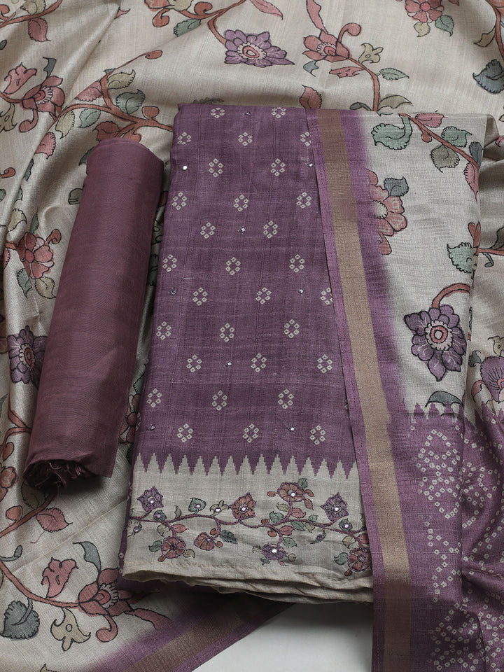 Embroidered Tussar Unstitched Suit With Dupatta