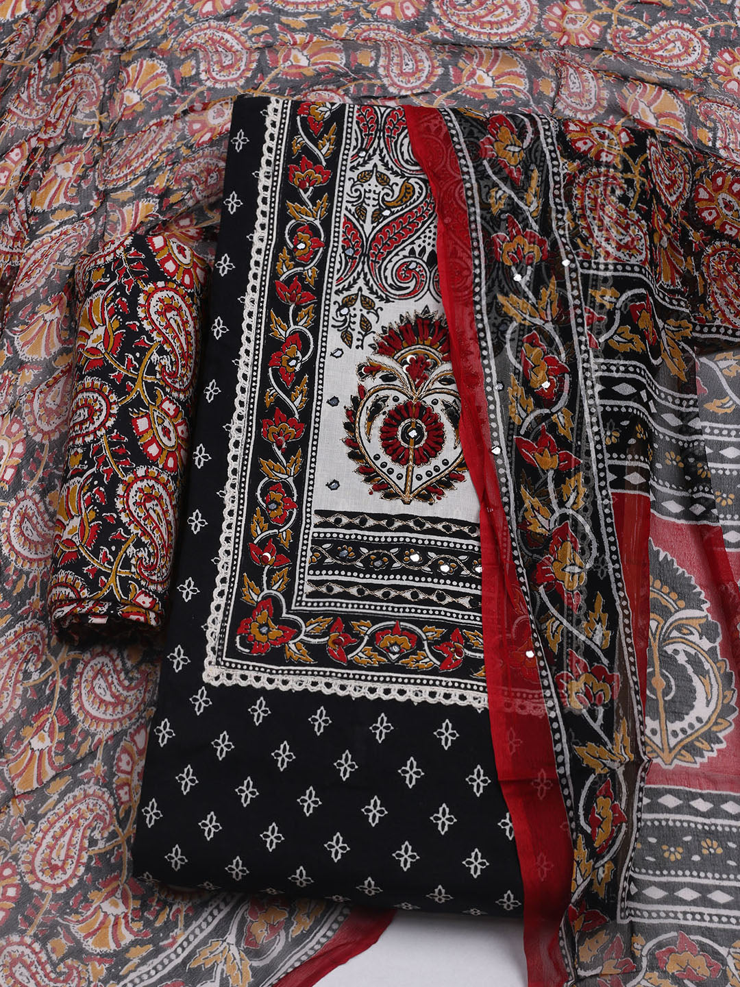 Embroidered Cotton Blend Unstitched Suit With Dupatta