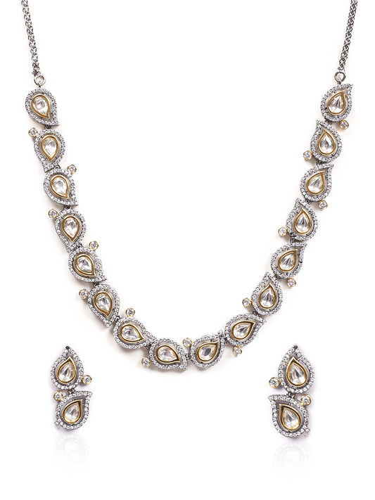 Golden & White Kundan Necklace Set With Earrings