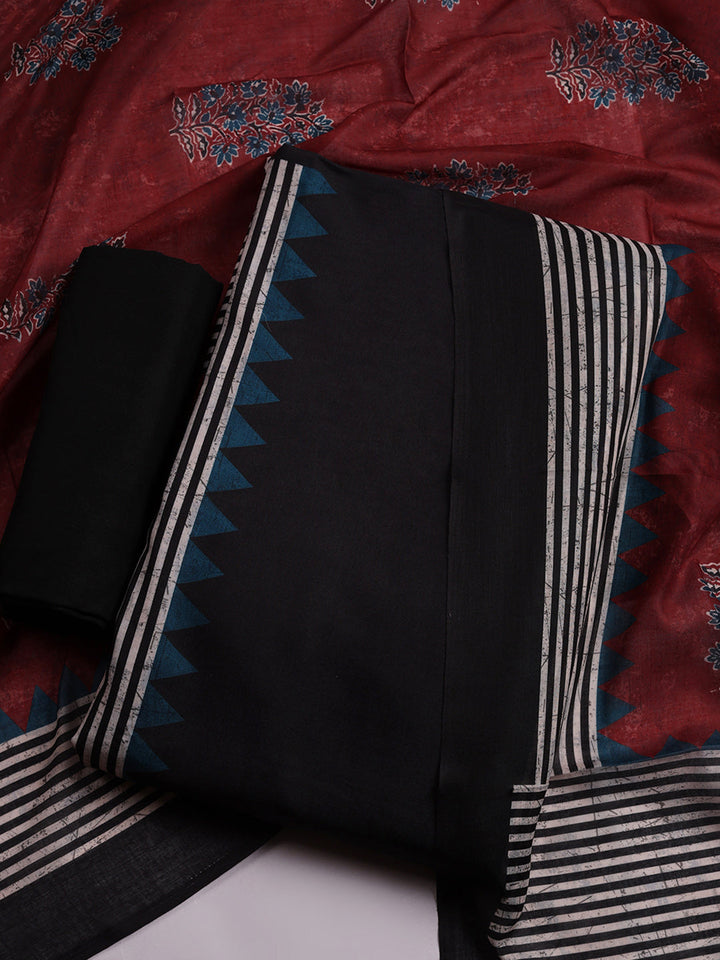 Embroidered Cotton Blend Unstitched Suit With Pant &amp; Dupatta