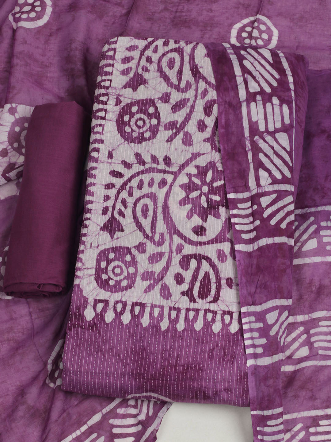 Printed Cotton Unstitched Suit With Pant &amp; Dupatta