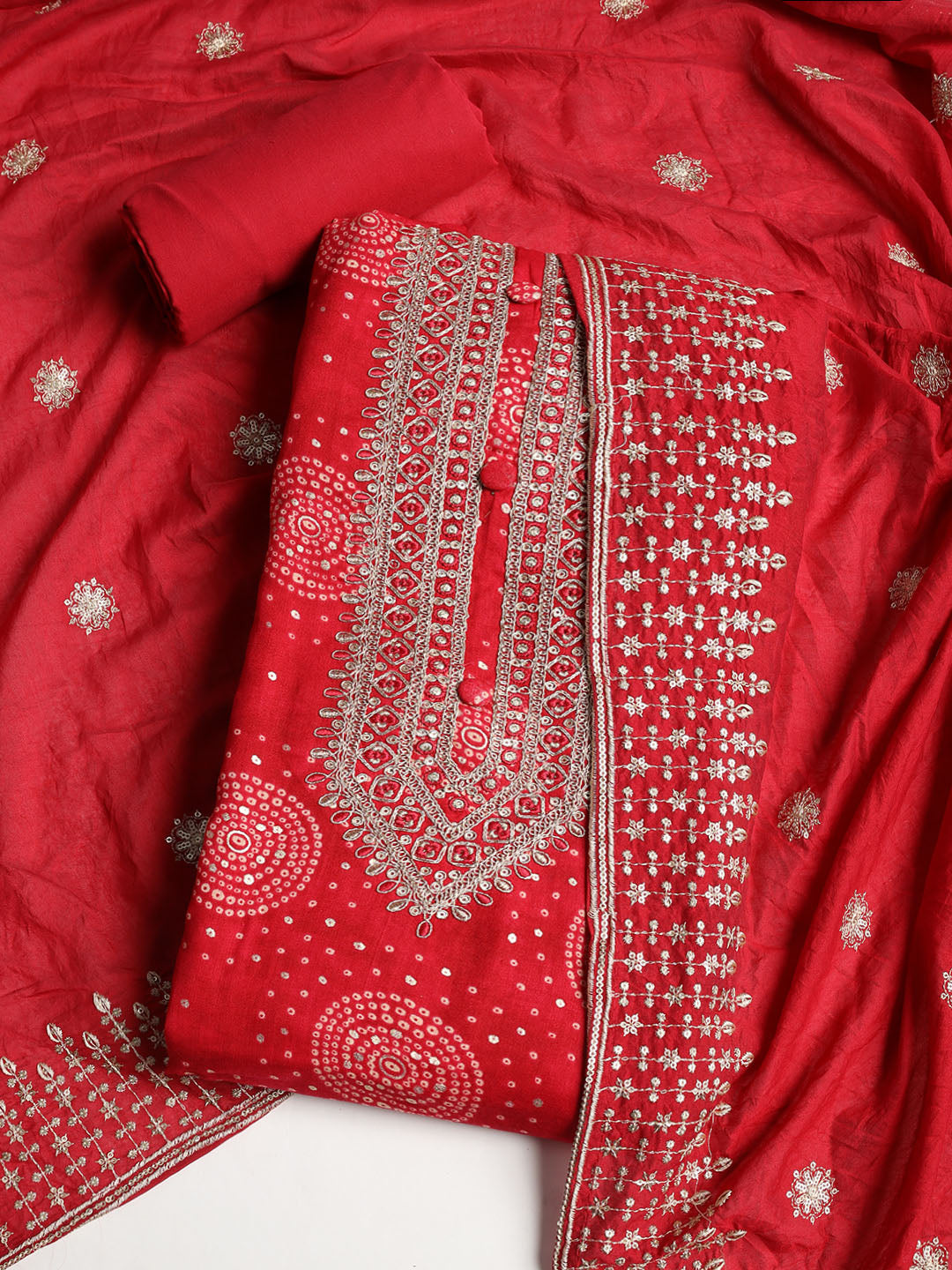 Neck Embroidered Cotton Blend Unstitched Suit With Dupatta