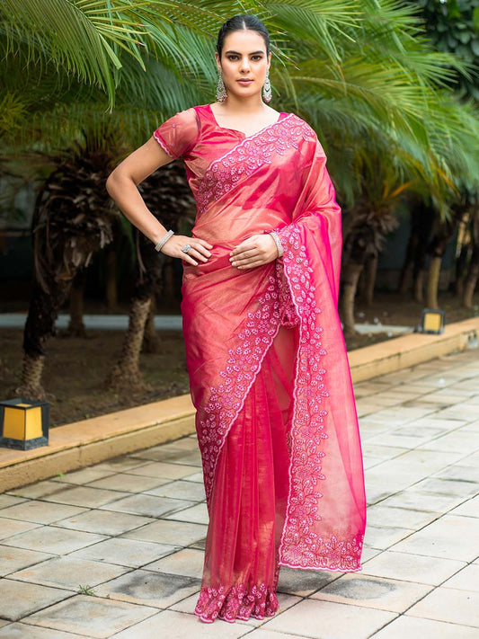 Sequence Embroidery Tissue Saree