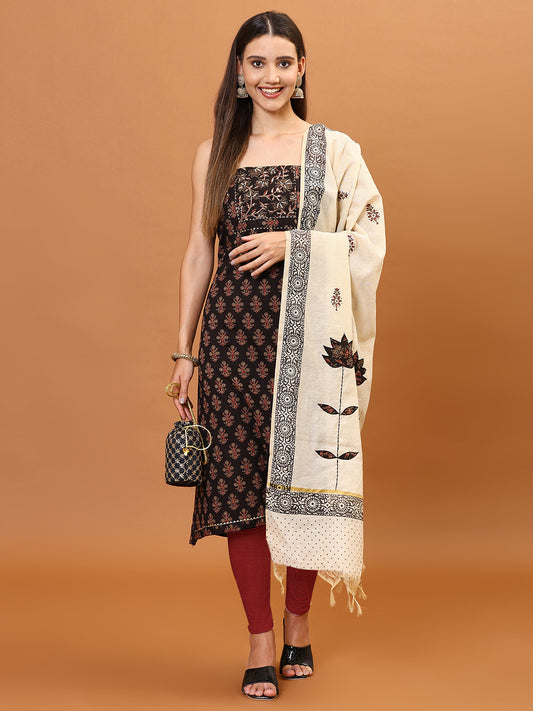 Printed Cotton Unstitched Suit With Dupatta