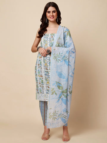 Embroidered Printed Cotton Unstitched Suit Dupatta