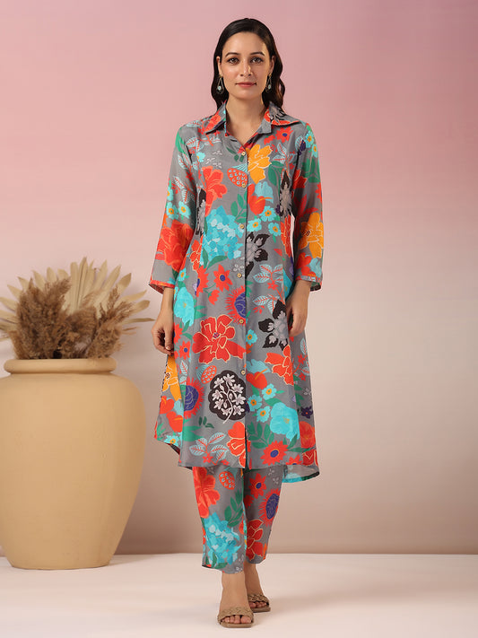 Floral Printed Muslin Kurta With Pants