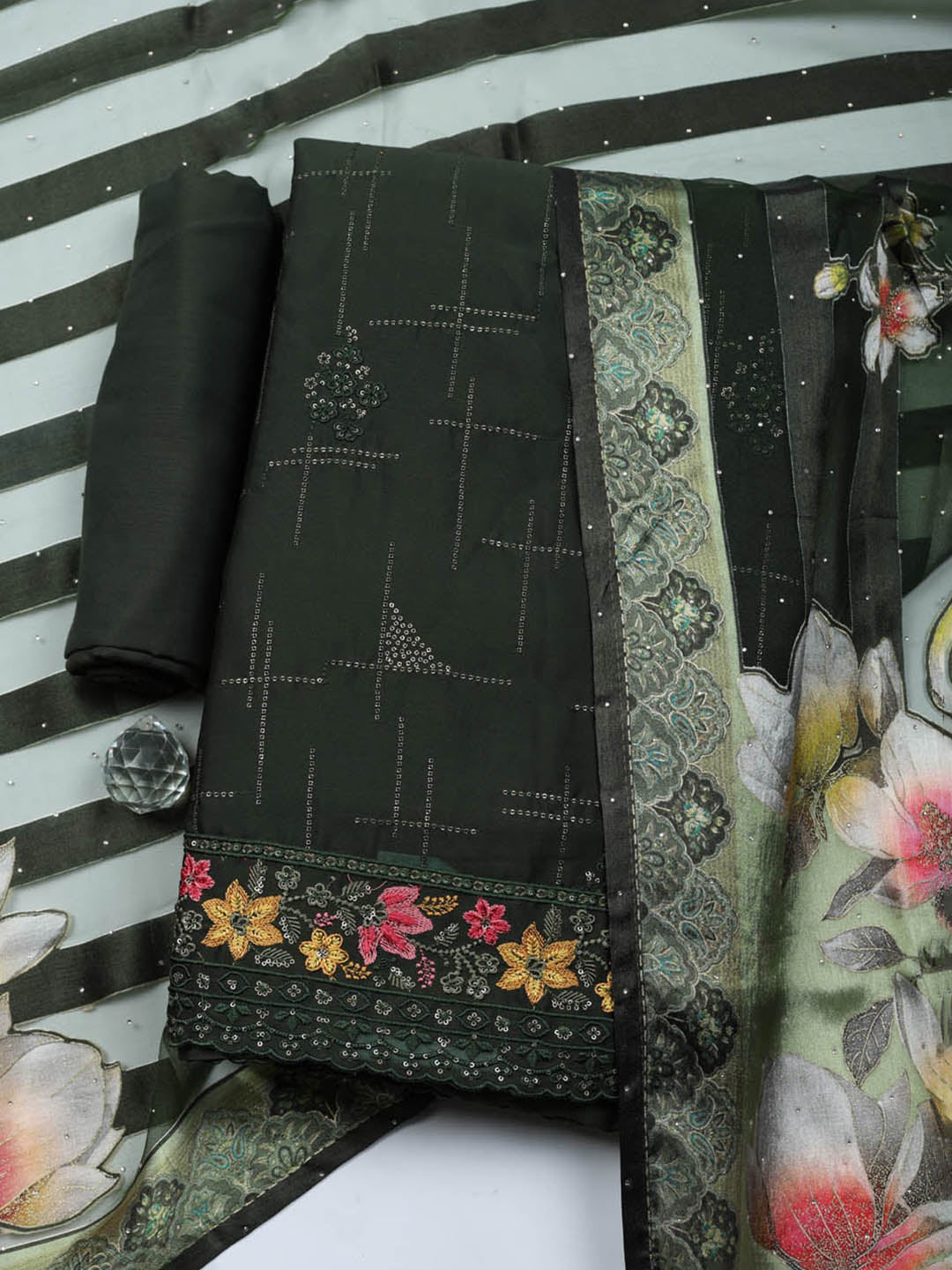 Woven Design Georgette Unstitched Suit With Pant &amp; Dupatta