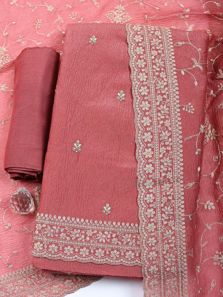 Embroidered Tissue Unstitched Suit With Pant &amp; Dupatta