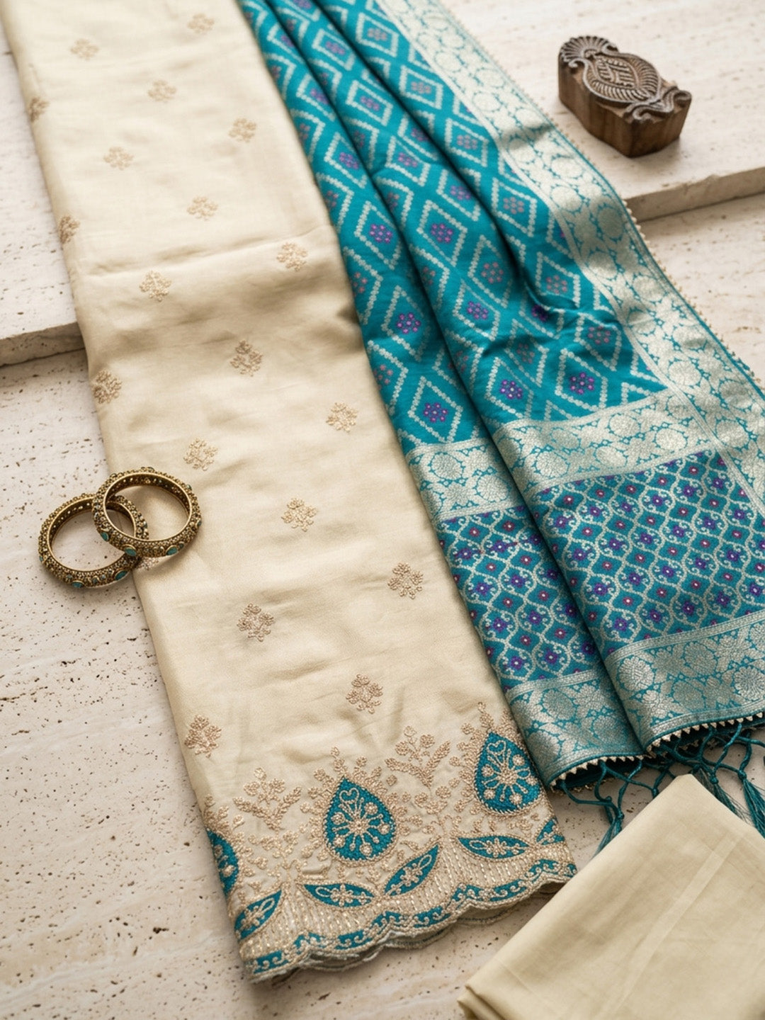 Embroidered Tissue Unstitched Suit With Pant &amp; Dupatta