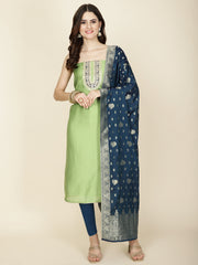 Neck Embroidered Chanderi Unstitched Suit Piece With Dupatta