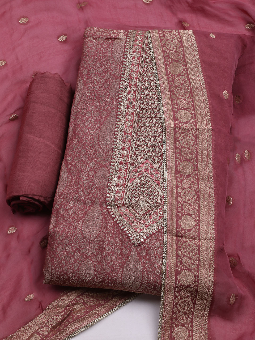 Woven Design Chanderi Unstitched Suit With Dupatta