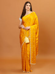 Cutdana Embroidery Chinon Saree