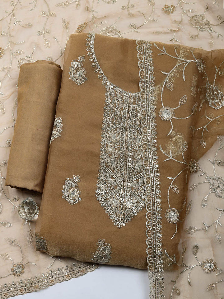 Embroidered Tissue Unstitched Suit With Pant &amp; Dupatta