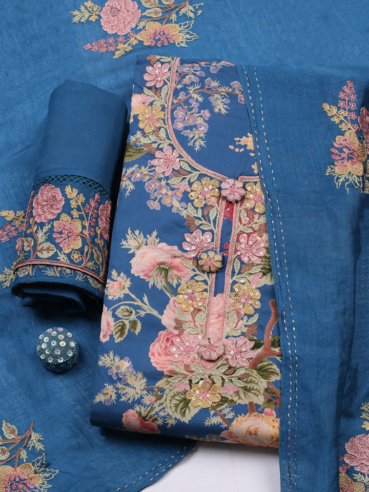 Embroidered Muslin Unstitched Suit With Pant &amp; Dupatta