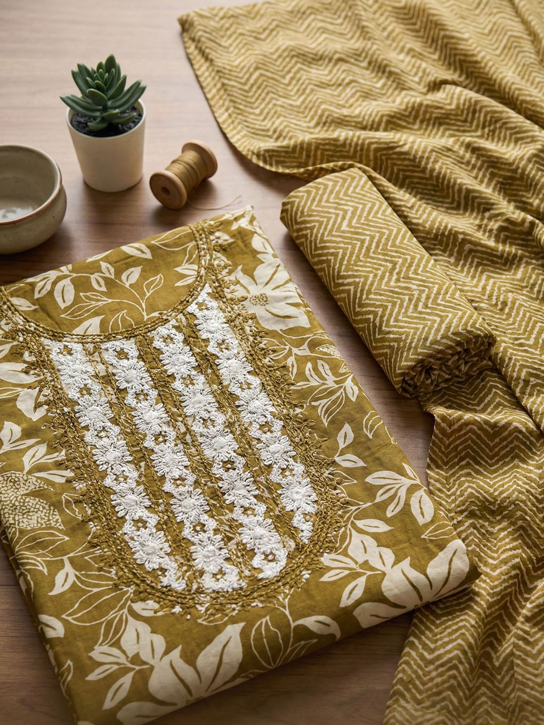 Embroidered Cotton Blend Unstitched Suit With Pant &amp; Dupatta