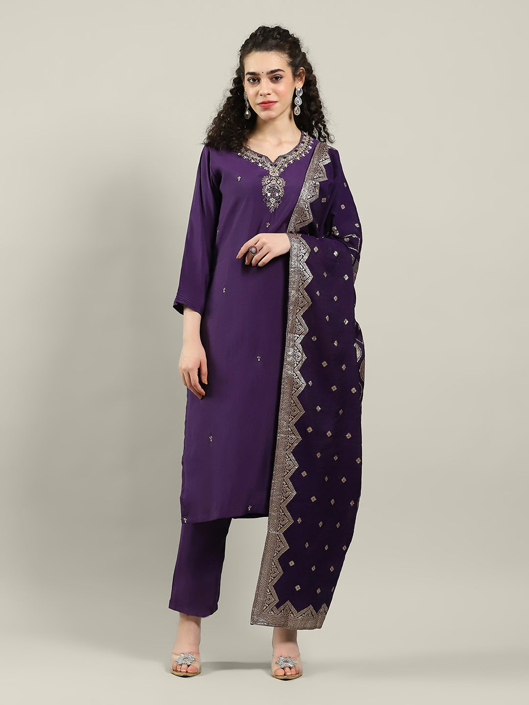Printed Cotton Blend Kurta With Pants & Dupatta