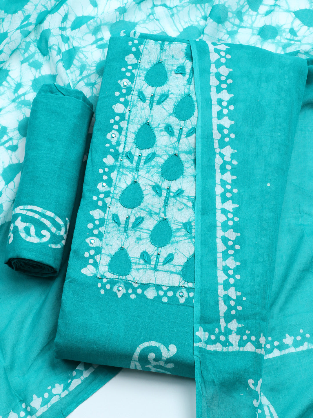 Printed Cotton Blend Unstitched Kurta With Pant &amp; Dupatta