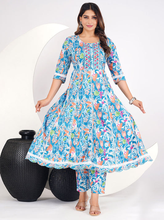 Printed Cotton Blend Kurta With Pants