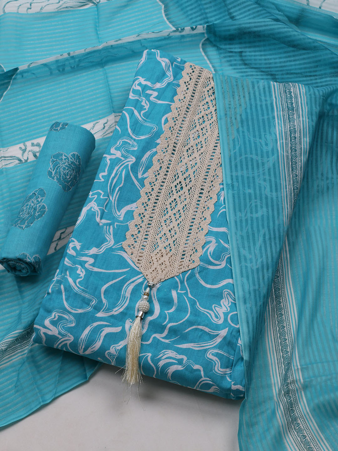 Printed Cotton Blend Unstitched Suit With Dupatta