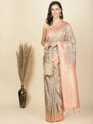 Zari Jaal Embroidered Organza Woven Saree