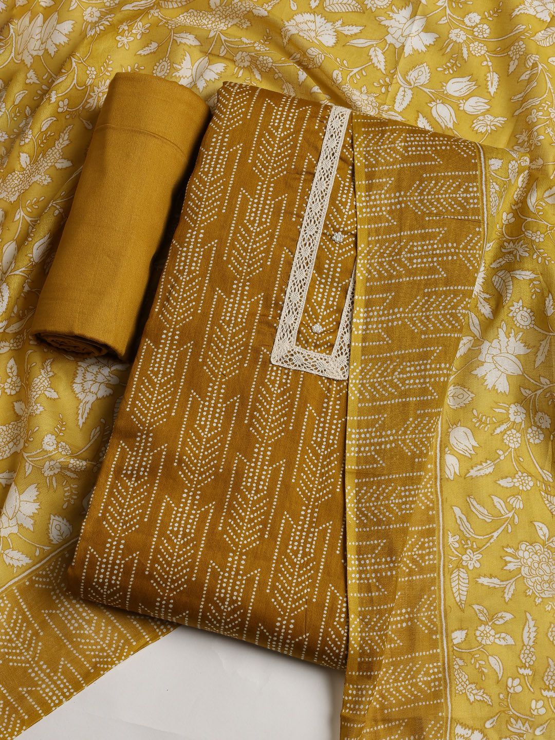 Printed Cotton Blend Unstitched Suit With Dupatta