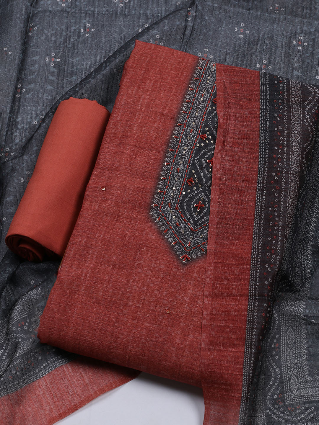 Printed Chanderi Unstitched Suit With Dupatta