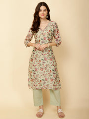 Floral Printed Cotton Straight Kurta With Pants