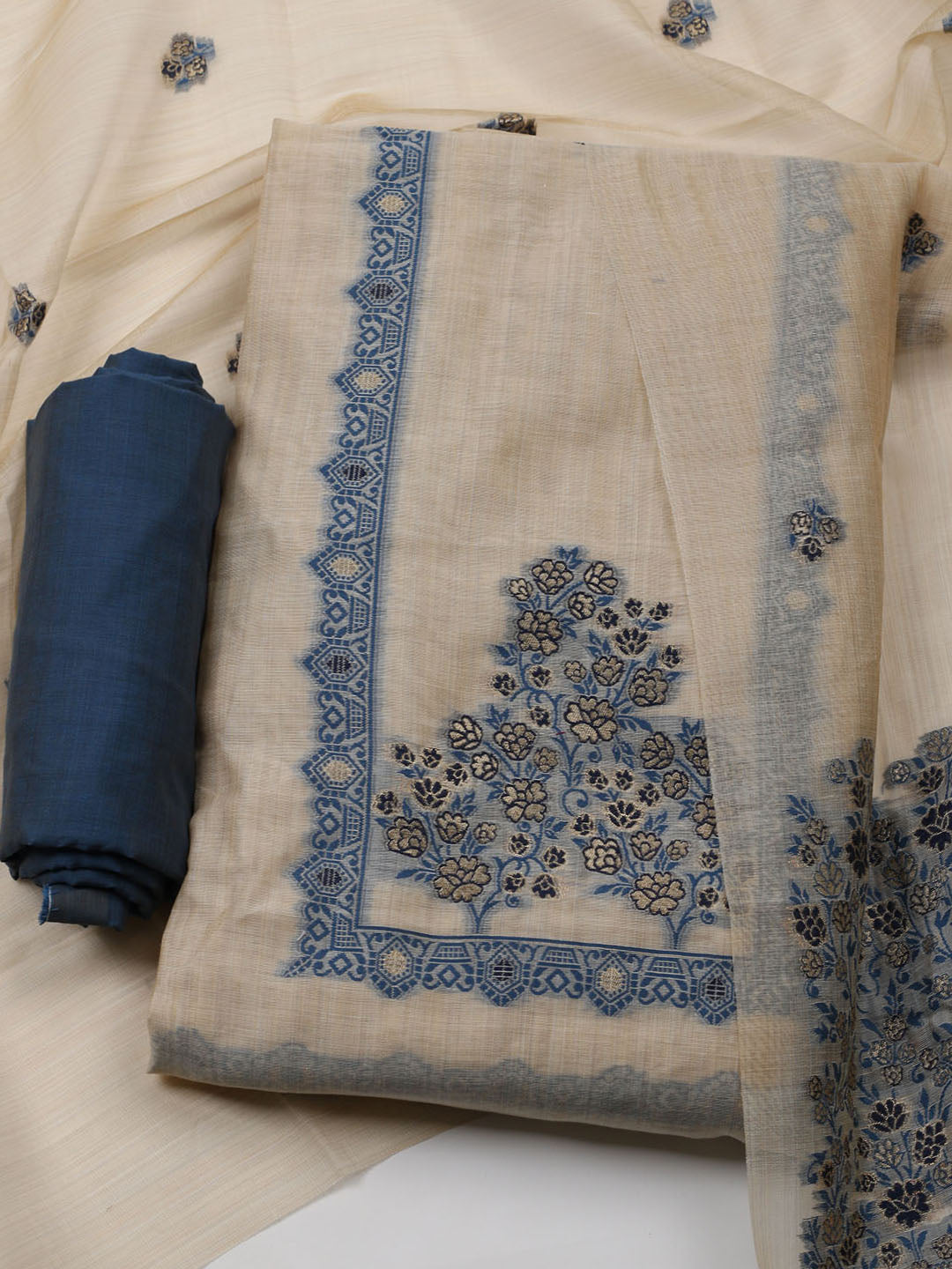 Woven Design Chanderi Unstitched Suit With Dupatta
