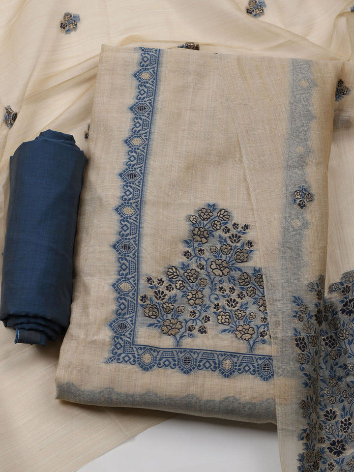 Woven Design Chanderi Unstitched Suit With Dupatta
