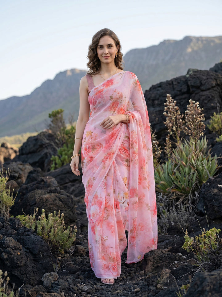 Digital Print Chiffon Saree