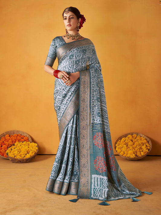 Batik Printed Art Silk Woven Saree