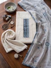 Neck Embroidered Cotton Blend Unstitched Suit With Dupatta