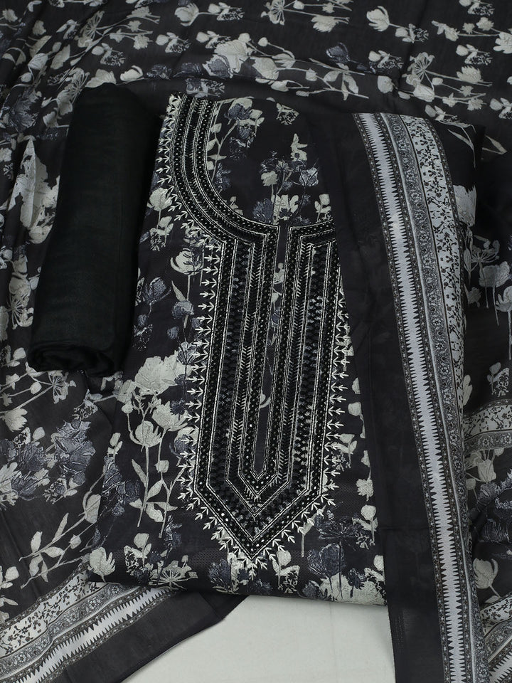 Embroidered Muslin Unstitched Suit With Pant &amp; Dupatta