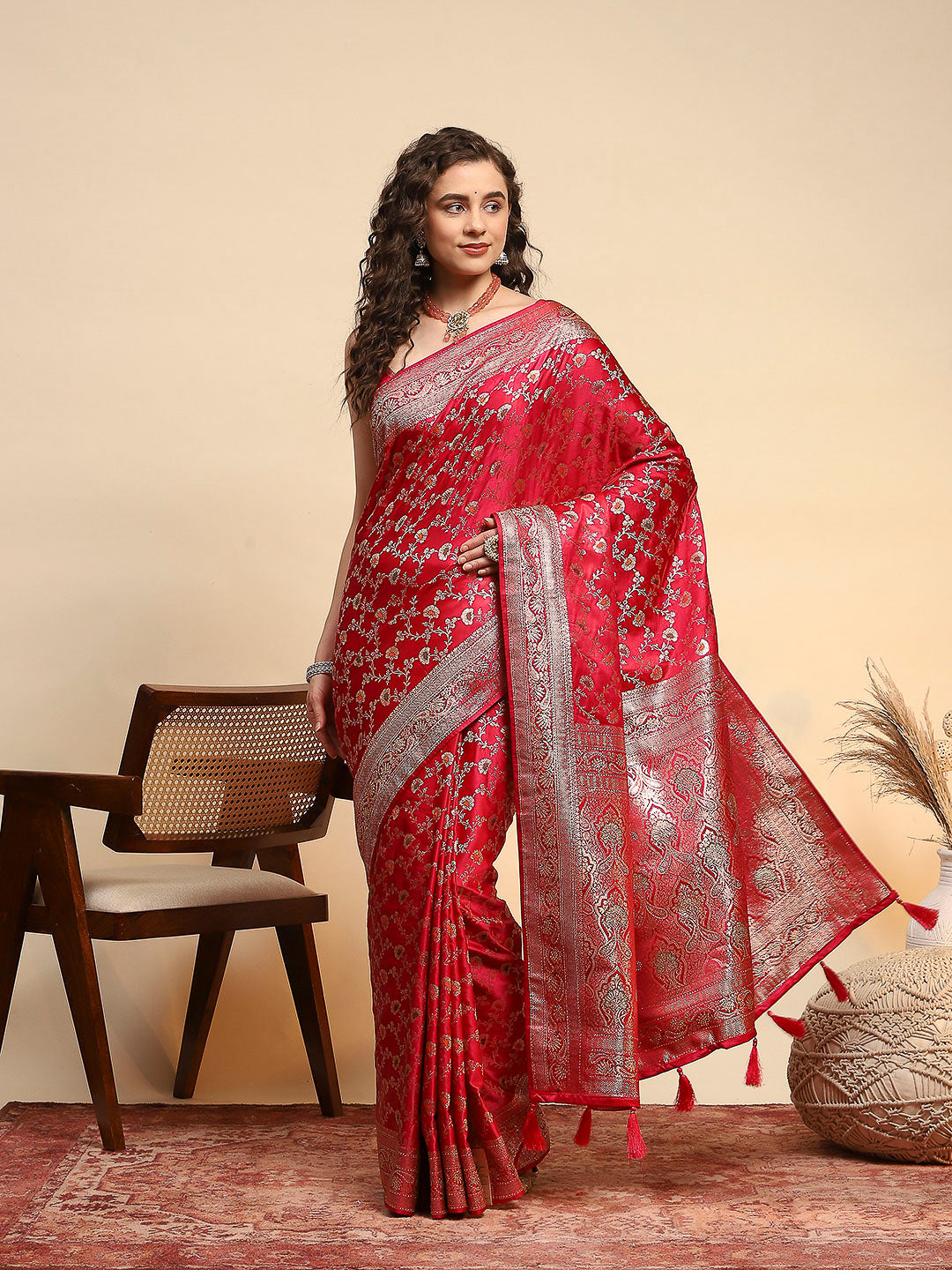 Woven Design Satin Saree