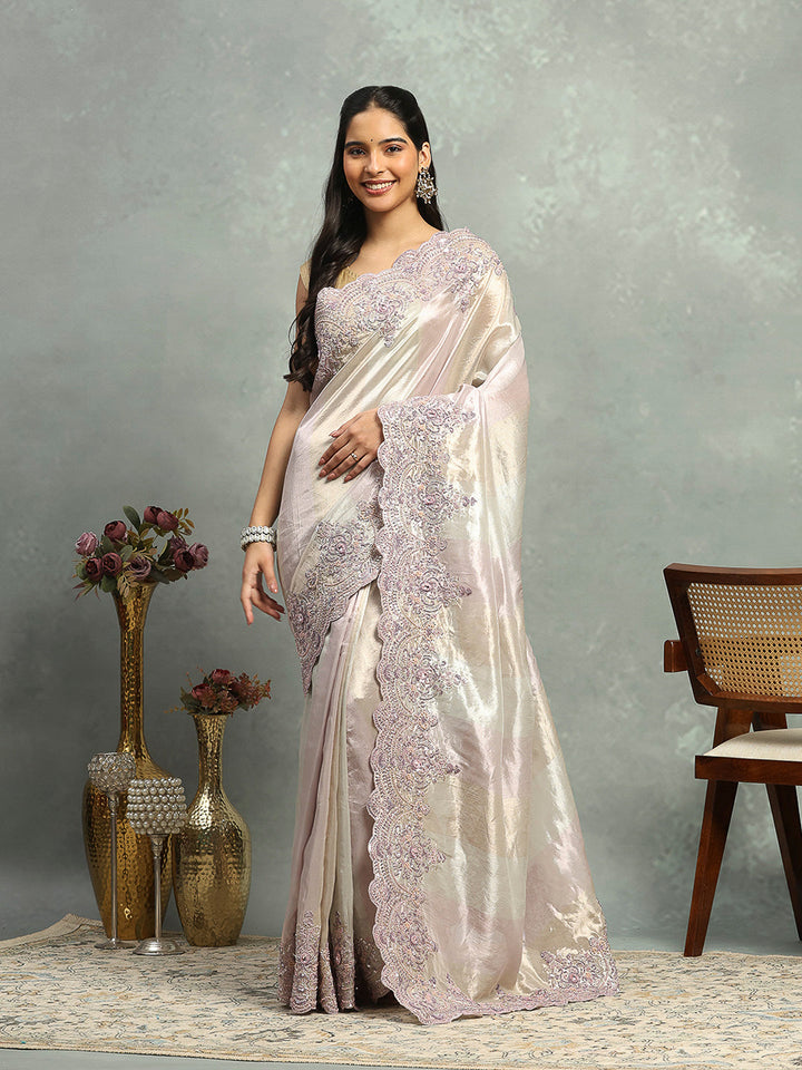 Zari Jaal &amp; Sequin Embroidered Tissue Saree