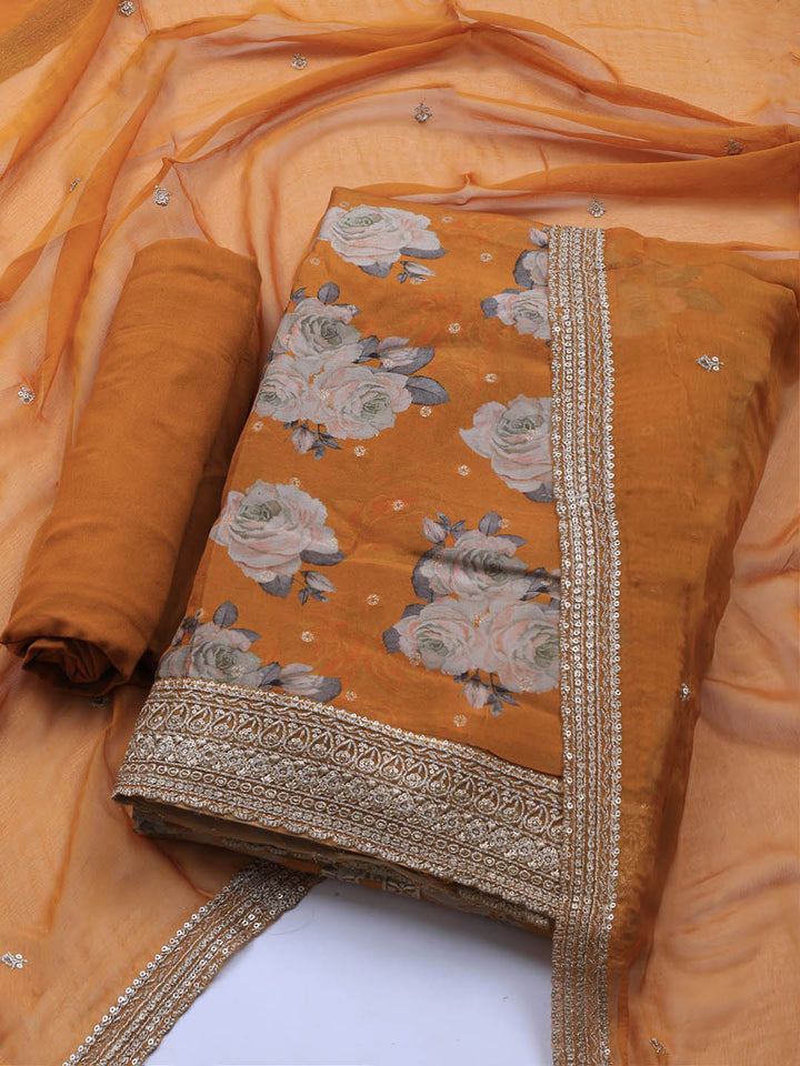 Printed Crepe Unstitched Suit With Dupatta