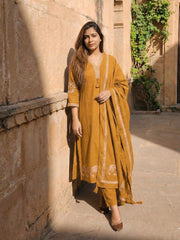 Printed Cotton Blend Kurta With Pant & Dupatta