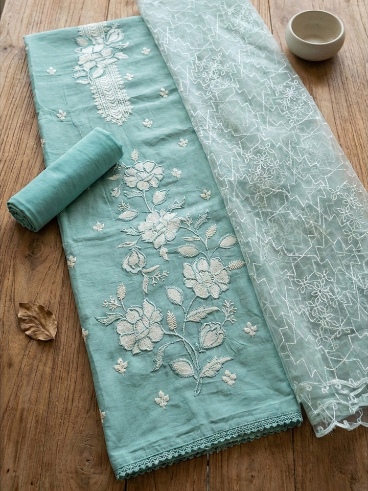 Printed Cotton Blend Unstitched Suit With Pant &amp; Dupatta