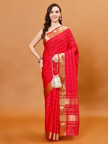 Plain Zari Border Organza Saree