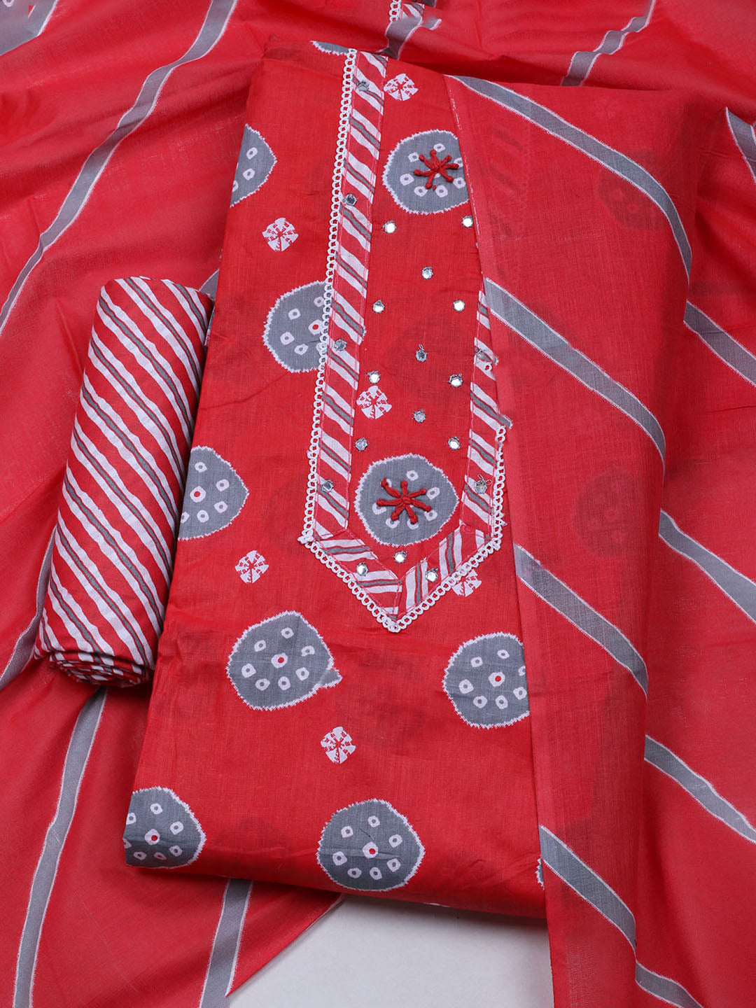 Printed Cotton Blend Unstitched Suit With Dupatta